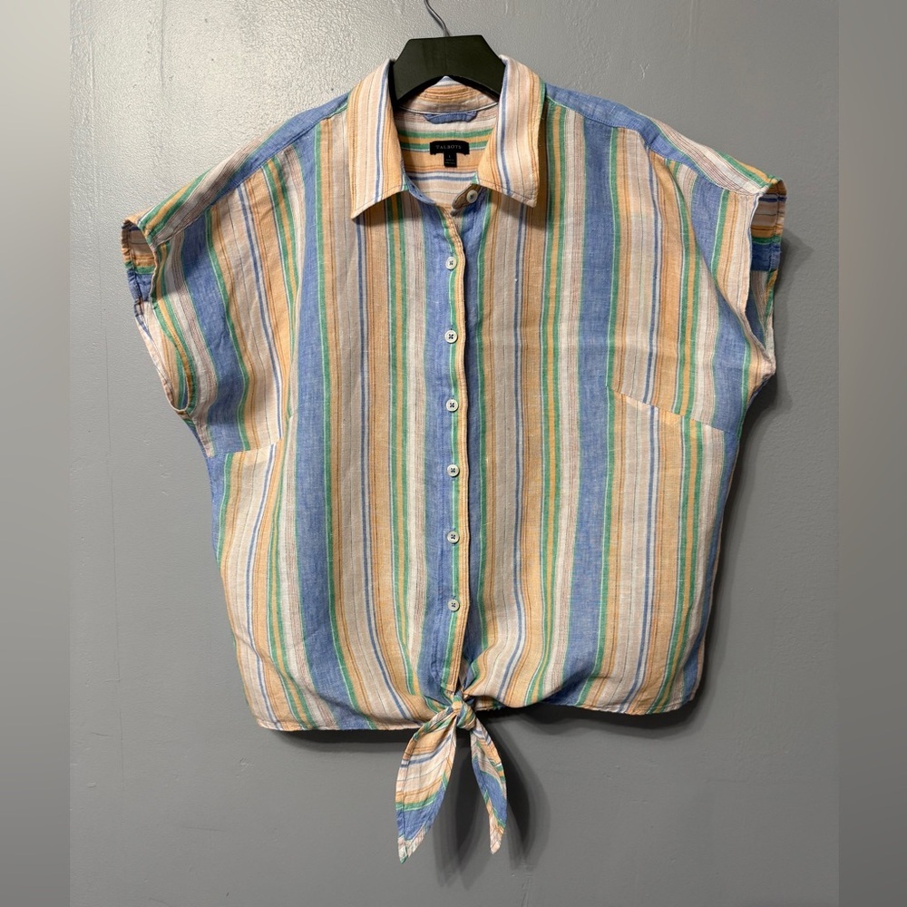 #1) Talbots Multicolor Striped Button-Down Shirt.… - image 1
